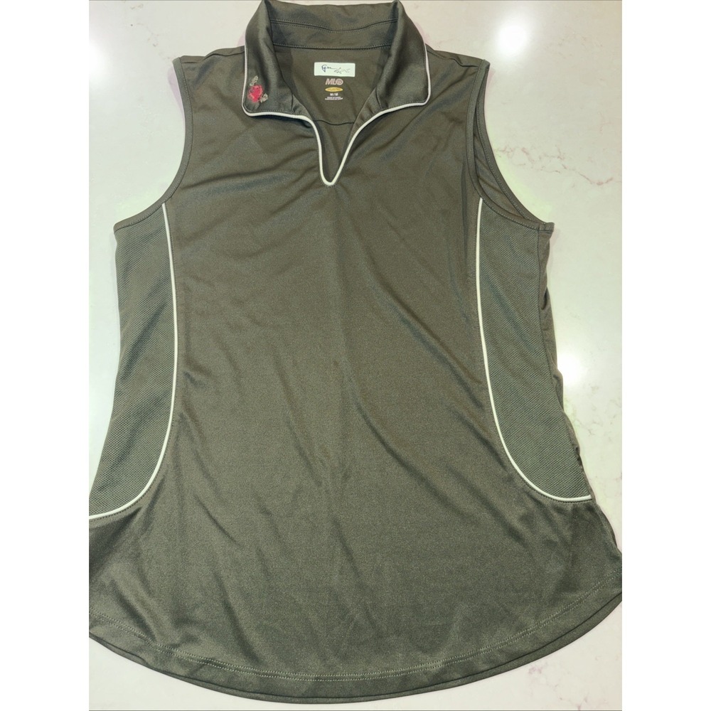 Greg Norman ML75 Play Dry Womens M Tank Top Golf Olive Green Flower Sleeveless